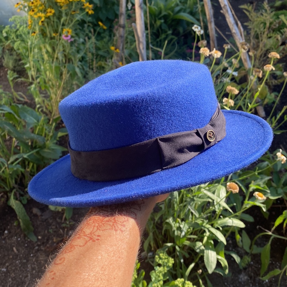 Fallen Broken Street The Trip Blue Wool Felt Flat Brim Hat Wide Crown M L